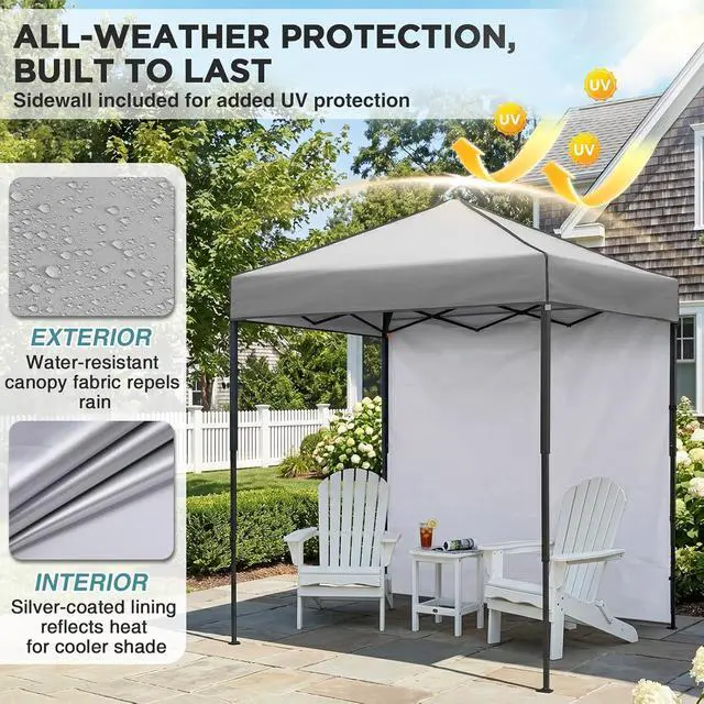 Alt view image 4 of 7 - 6x4 Instant Pop Up Canopy Tent with 1 Side Wall Panel, Straight Leg Sun Shelter, Portable Canopy with Carry Bag for Camping, Beach & Sports, Gray