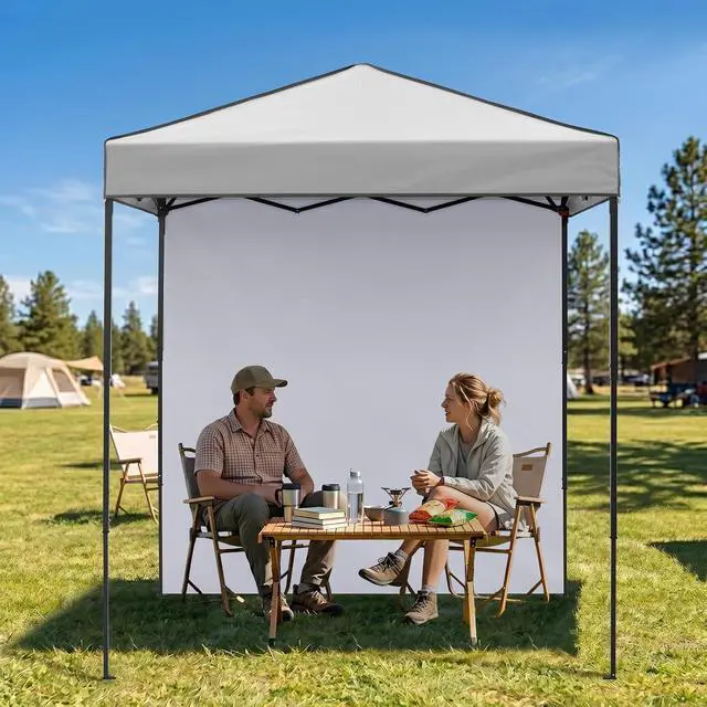 Alt view image 7 of 7 - 6x4 Instant Pop Up Canopy Tent with 1 Side Wall Panel, Straight Leg Sun Shelter, Portable Canopy with Carry Bag for Camping, Beach & Sports, Gray
