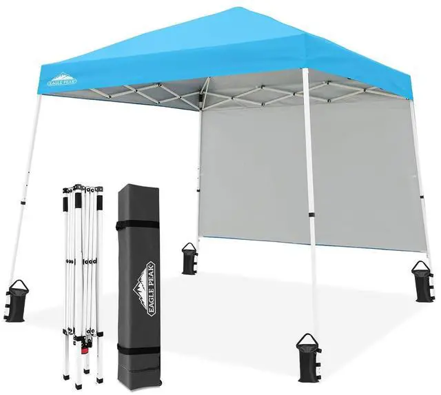 Main image of 10x10 Pop Up Canopy Tent with Sidewall, Compact, Portable Slant Leg Instant Sun Shelter for Beach, Sports, & Camping, 10x10 Base 8x8 Top, Light Blue