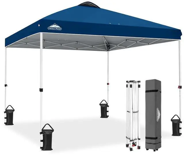 Main image of Pop Up Canopy Tent with Wheeled Carry Bag, 8 Stakes, 4 Ropes, 4 Weight Bags, Easy Set Up Tent Canopy, 10x10 ft, 100sqft of Shade, Dark Blue