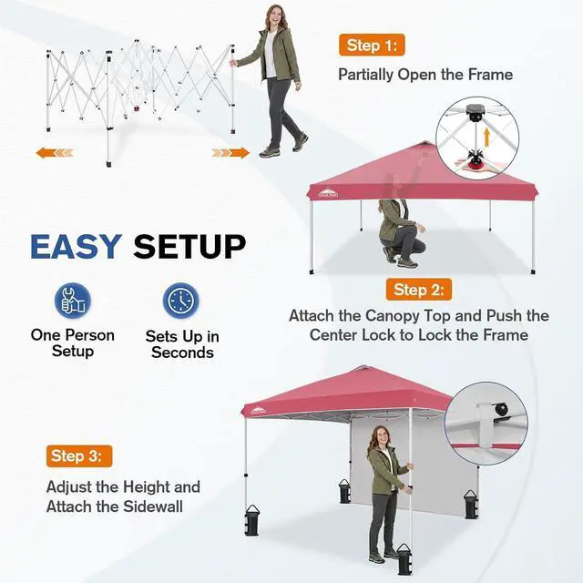 Alt view image 6 of 7 - Commercial Canopy 10x10 Pop Up Canopy Tent with 1 Sidewall, Easy Setup Heavy Duty Instant Event Shelter for Vendors & Markets, Outdoor Sun Shade, Peach Pink