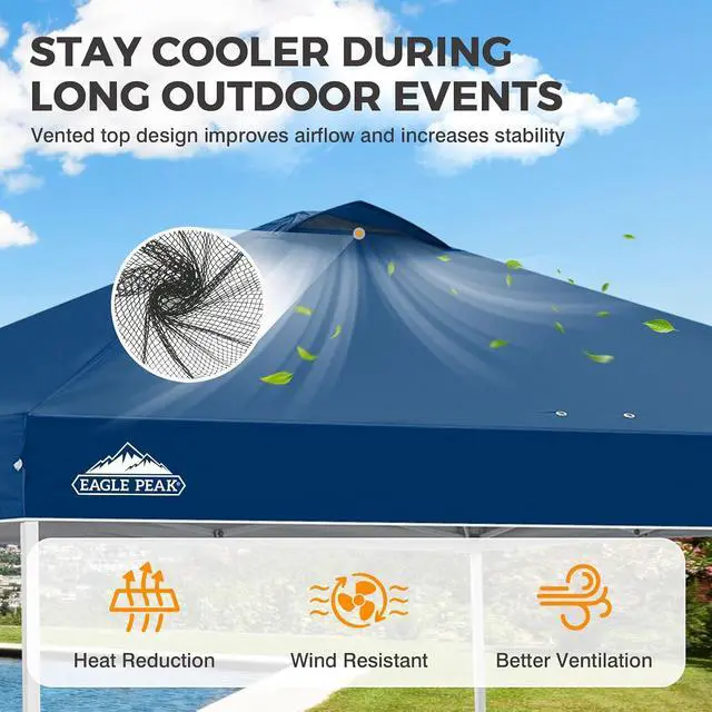 Alt view image 2 of 7 - Pop Up Canopy Tent with Wheeled Carry Bag, 8 Stakes, 4 Ropes, 4 Weight Bags, Easy Set Up Tent Canopy, 10x10 ft, 100sqft of Shade, Dark Blue