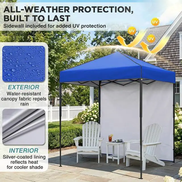 Alt view image 4 of 7 - 6x4 Instant Pop Up Canopy Tent with 1 Side Wall Panel, Straight Leg Sun Shelter, Portable Canopy with Carry Bag for Camping, Beach & Sports, Blue