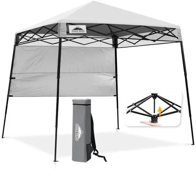 Main image of 8x8 Pop Up Canopy Tent with Sidewall, Compact, Portable Slant Leg Instant Sun Shelter for Beach, Sports, & Camping, 8x8 Base 6x6 Top, White