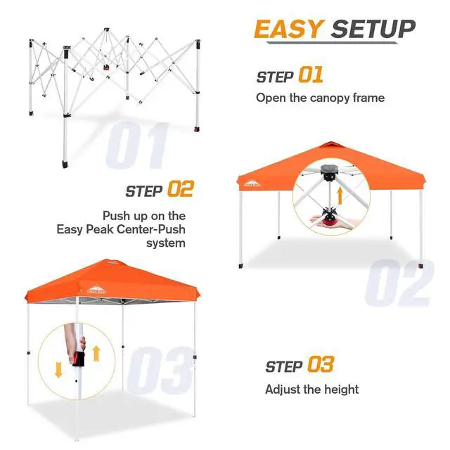 Alt view image 2 of 7 - Pop Up Canopy Tent with Wheeled Carry Bag, 8 Stakes, 4 Ropes, Easy Set Up Tent Canopy, 6.6x6.6 ft, Orange