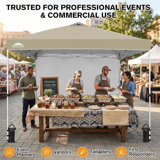 Alt view image 5 of 7 - Commercial Canopy 10x10 Pop Up Canopy Tent with 1 Sidewall, Easy Setup Heavy Duty Instant Event Shelter for Vendors & Markets, Outdoor Sun Shade, Light Beige