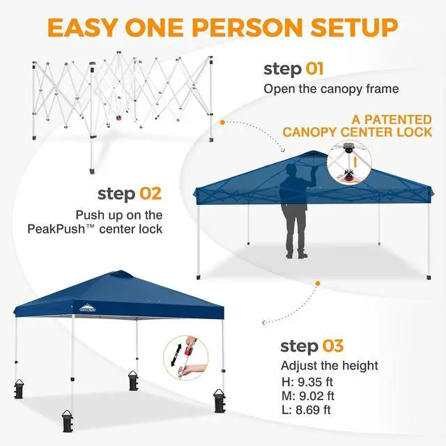 Alt view image 6 of 7 - Pop Up Canopy Tent with Wheeled Carry Bag, 8 Stakes, 4 Ropes, 4 Weight Bags, Easy Set Up Tent Canopy, 10x10 ft, 100sqft of Shade, Dark Blue