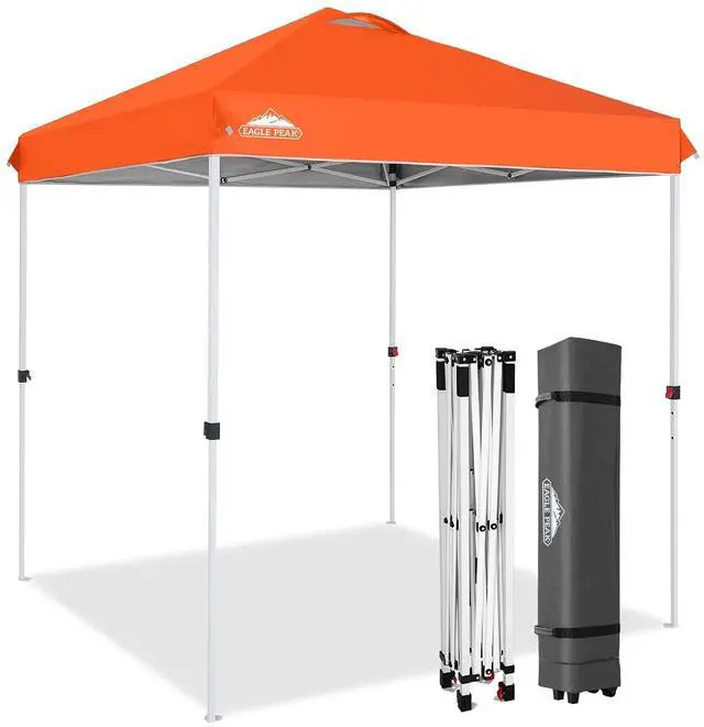 Main image of Pop Up Canopy Tent with Wheeled Carry Bag, 8 Stakes, 4 Ropes, Easy Set Up Tent Canopy, 6.6x6.6 ft, Orange