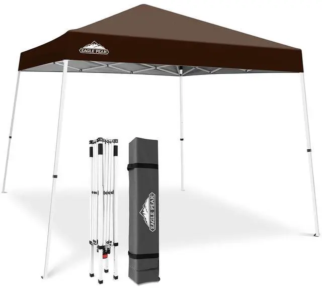 Main image of 10x10 Slant Leg Pop-up Canopy Tent Easy One Person Setup Instant Outdoor Beach Canopy Folding Portable Sports Shelter 10x10 Base 8x8 Top (Brown)