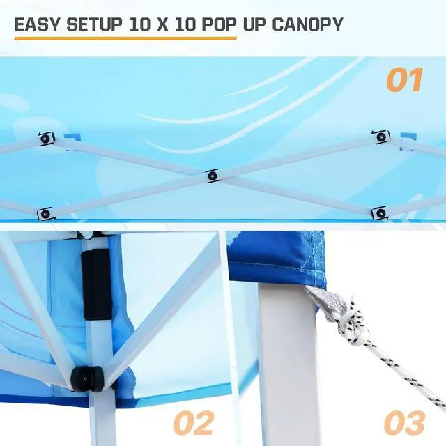 Alt view image 7 of 7 - 10x10 Slant Leg Pop-up Canopy Tent Easy One Person Setup Instant Outdoor Beach Canopy Folding Portable Sports Shelter 10x10 Base 8x8 Top (Blue Abstract)