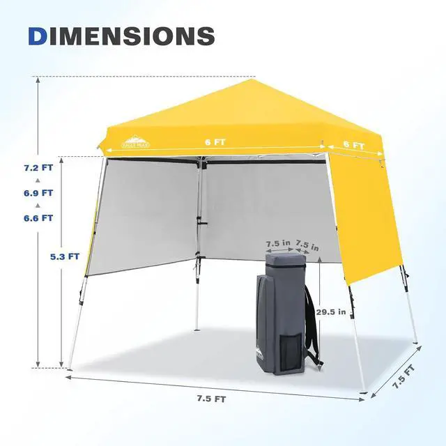 Alt view image 3 of 7 - Day Tripper 8x8 Aluminum Super-Lightweight Slant Leg Pop Up Canopy with 3 Removable Walls, Instant Outdoor Backpack Canopy Tent, Outside Beach Folding Sun Shelter, 8x8 Base 6x6 Top, Yellow