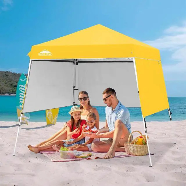 Alt view image 5 of 7 - Day Tripper 8x8 Aluminum Super-Lightweight Slant Leg Pop Up Canopy with 3 Removable Walls, Instant Outdoor Backpack Canopy Tent, Outside Beach Folding Sun Shelter, 8x8 Base 6x6 Top, Yellow