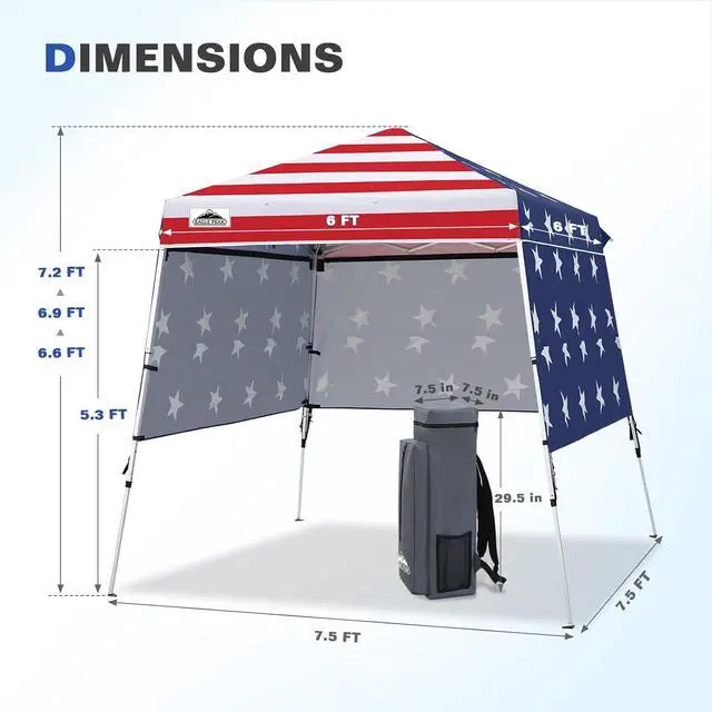 Alt view image 3 of 7 - Day Tripper 8x8 Aluminum Super-Lightweight Pop Up Canopy with 3 Removable Walls, Instant Outdoor Backpack Canopy Tent, Outside Beach Folding Sun Shelter, 8x8 Base 6x6 Top, American Flag