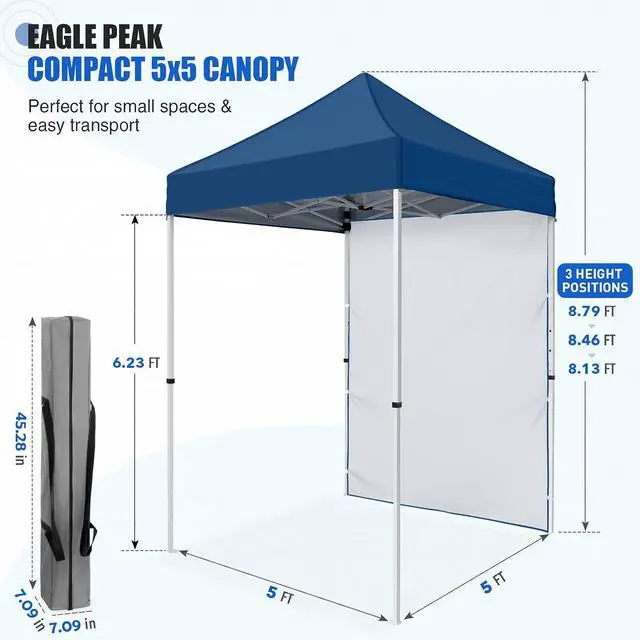 Alt view image 3 of 7 - Pop up Canopy 5x5, Outdoor Portable Canopy Tent with One Removable Sunwall, Carry Bag Included, Dark Blue