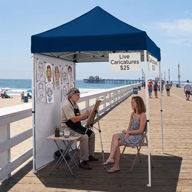 Alt view image 5 of 7 - Pop up Canopy 5x5, Outdoor Portable Canopy Tent with One Removable Sunwall, Carry Bag Included, Dark Blue