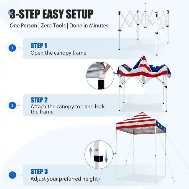 Alt view image 7 of 7 - 5x5 Pop Up Canopy Tent Instant Outdoor Canopy Easy Set-up Straight Leg Folding Shelter, American Flag