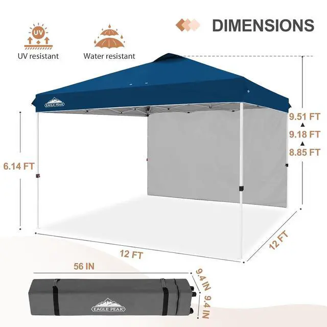 Alt view image 3 of 7 - Commercial Canopy 12x12 Pop Up Canopy Tent with 1 Sidewall, Easy Setup Heavy Duty Instant Event Shelter for Vendors & Markets, Outdoor Sun Shade, Dark Blue