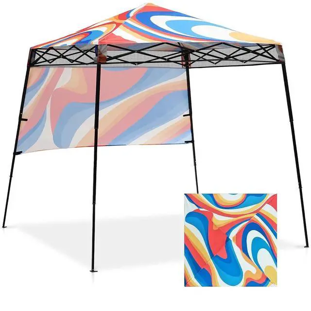 Main image of 8x8 Pop Up Canopy Tent with Sidewall, Compact, Portable Slant Leg Instant Sun Shelter for Beach, Sports, & Camping, 8x8 Base 6x6 Top, Swirl