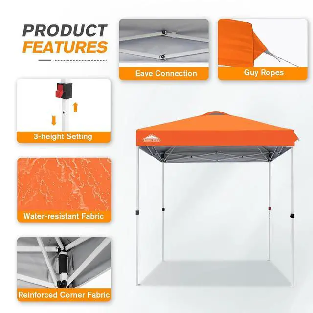 Alt view image 4 of 7 - Pop Up Canopy Tent with Wheeled Carry Bag, 8 Stakes, 4 Ropes, Easy Set Up Tent Canopy, 6.6x6.6 ft, Orange