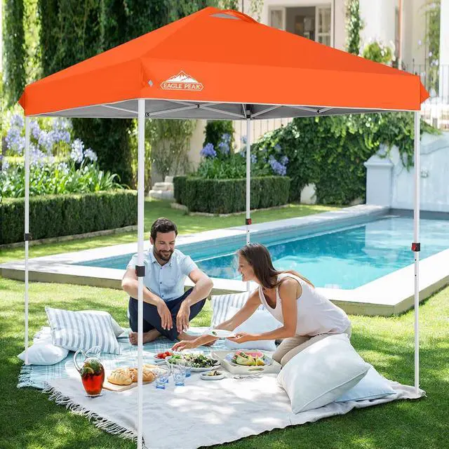 Alt view image 5 of 7 - Pop Up Canopy Tent with Wheeled Carry Bag, 8 Stakes, 4 Ropes, Easy Set Up Tent Canopy, 6.6x6.6 ft, Orange