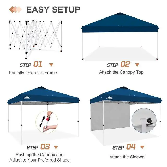 Alt view image 7 of 7 - Commercial Canopy 12x12 Pop Up Canopy Tent with 1 Sidewall, Easy Setup Heavy Duty Instant Event Shelter for Vendors & Markets, Outdoor Sun Shade, Dark Blue