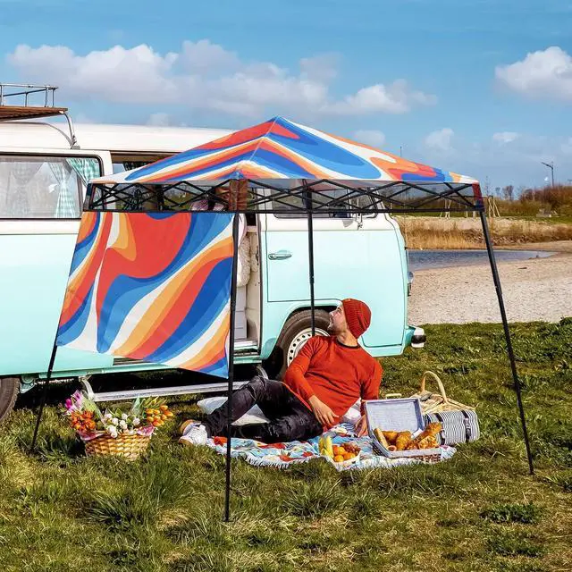 Alt view image 5 of 7 - 8x8 Pop Up Canopy Tent with Sidewall, Compact, Portable Slant Leg Instant Sun Shelter for Beach, Sports, & Camping, 8x8 Base 6x6 Top, Swirl