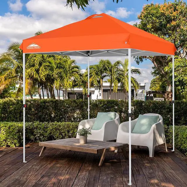 Alt view image 7 of 7 - Pop Up Canopy Tent with Wheeled Carry Bag, 8 Stakes, 4 Ropes, Easy Set Up Tent Canopy, 6.6x6.6 ft, Orange