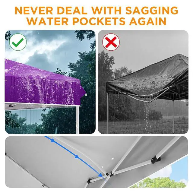 Alt view image 4 of 7 - Pop Up Canopy Tent with Wheeled Carry Bag, 8 Stakes, 4 Ropes, 4 Weight Bags, Easy Set Up Tent Canopy, 12x12 ft, 144sqft of Shade, Purple