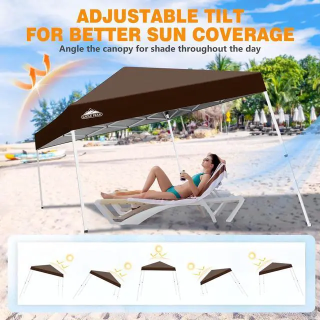 Alt view image 7 of 7 - 10x10 Slant Leg Pop-up Canopy Tent Easy One Person Setup Instant Outdoor Beach Canopy Folding Portable Sports Shelter 10x10 Base 8x8 Top (Brown)