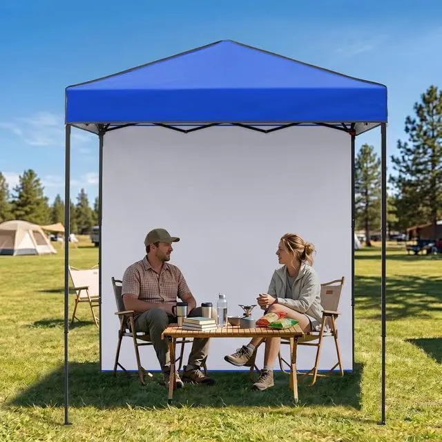 Alt view image 7 of 7 - 6x4 Instant Pop Up Canopy Tent with 1 Side Wall Panel, Straight Leg Sun Shelter, Portable Canopy with Carry Bag for Camping, Beach & Sports, Blue