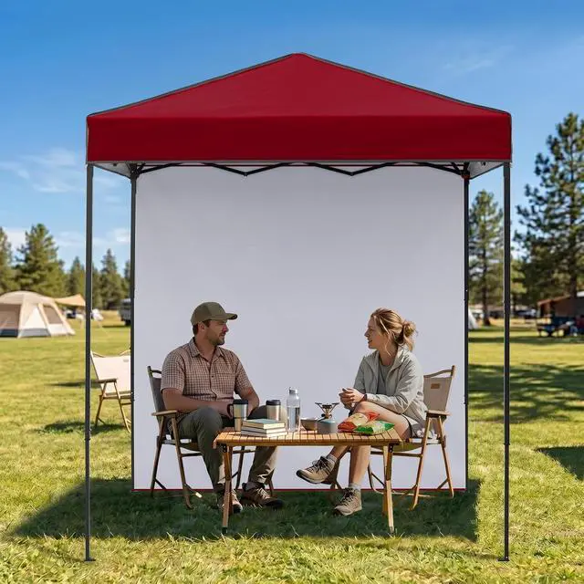 Alt view image 7 of 7 - 6x4 Instant Pop Up Canopy Tent with 1 Side Wall Panel, Straight Leg Sun Shelter, Portable Canopy with Carry Bag for Camping, Beach & Sports, Burgundy