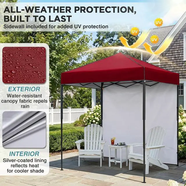 Alt view image 4 of 7 - 6x4 Instant Pop Up Canopy Tent with 1 Side Wall Panel, Straight Leg Sun Shelter, Portable Canopy with Carry Bag for Camping, Beach & Sports, Burgundy