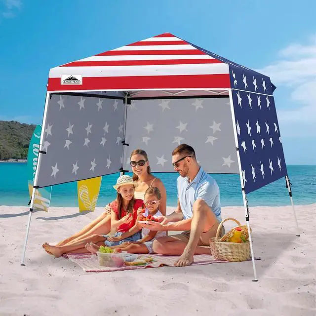 Alt view image 5 of 7 - Day Tripper 8x8 Aluminum Super-Lightweight Pop Up Canopy with 3 Removable Walls, Instant Outdoor Backpack Canopy Tent, Outside Beach Folding Sun Shelter, 8x8 Base 6x6 Top, American Flag