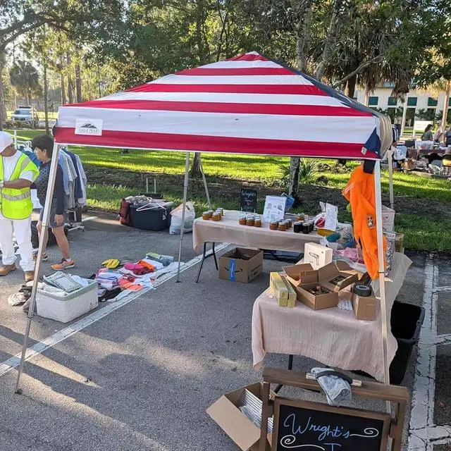 Alt view image 7 of 7 - Day Tripper 8x8 Aluminum Super-Lightweight Pop Up Canopy with 3 Removable Walls, Instant Outdoor Backpack Canopy Tent, Outside Beach Folding Sun Shelter, 8x8 Base 6x6 Top, American Flag