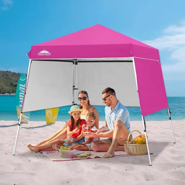 Alt view image 5 of 7 - Day Tripper 8x8 Aluminum Super-Lightweight Slant Leg Pop Up Canopy with 3 Removable Walls, Instant Outdoor Backpack Canopy Tent, Outside Beach Folding Sun Shelter, 8x8 Base 6x6 Top, Pink