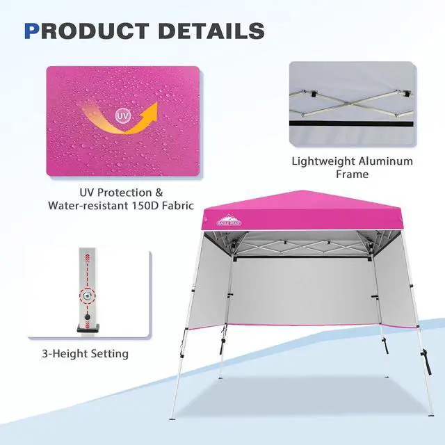 Alt view image 4 of 7 - Day Tripper 8x8 Aluminum Super-Lightweight Slant Leg Pop Up Canopy with 3 Removable Walls, Instant Outdoor Backpack Canopy Tent, Outside Beach Folding Sun Shelter, 8x8 Base 6x6 Top, Pink