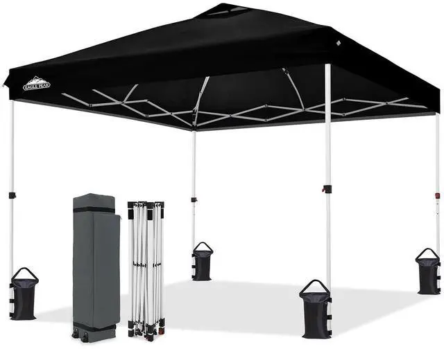 Main image of 10x10 Commercial Pop Up Canopy Tent, Easy 1-Person Setup, Black | Anti-Pooling Umbrella-Rib Roof, Vented Top, Wheeled Bag & Anchor Kit
