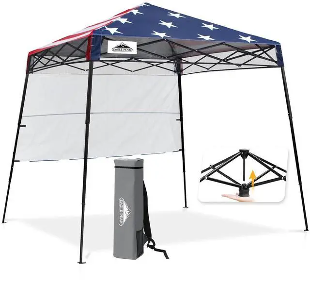 Main image of 8x8 Pop Up Canopy Tent with Sidewall, Compact, Portable Slant Leg Instant Sun Shelter for Beach, Sports, & Camping, 8x8 Base 6x6 Top, American Flag