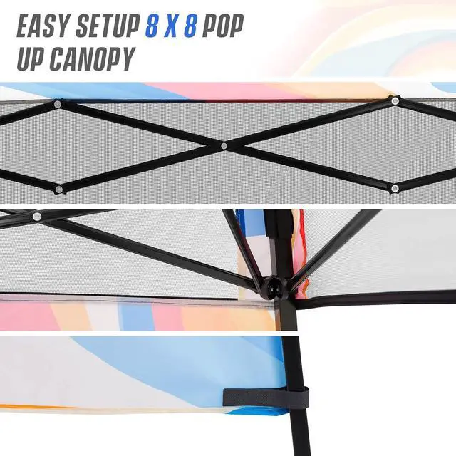 Alt view image 7 of 7 - 8x8 Pop Up Canopy Tent with Sidewall, Compact, Portable Slant Leg Instant Sun Shelter for Beach, Sports, & Camping, 8x8 Base 6x6 Top, Swirl