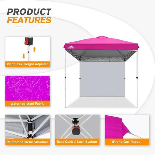 Alt view image 6 of 7 - Commercial Canopy 8x8 Pop Up Canopy Tent with 1 Sidewall, Easy Setup Heavy Duty Instant Event Shelter for Vendors & Markets, Outdoor Sun Shade, Pink