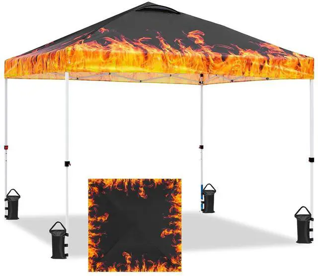 Main image of Pop Up Canopy Tent with Wheeled Carry Bag, 8 Stakes, 4 Ropes, 4 Weight Bags, Easy Set Up Tent Canopy, 10x10 ft, 100sqft of Shade, Flame