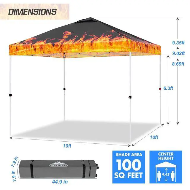 Alt view image 3 of 7 - Pop Up Canopy Tent with Wheeled Carry Bag, 8 Stakes, 4 Ropes, 4 Weight Bags, Easy Set Up Tent Canopy, 10x10 ft, 100sqft of Shade, Flame