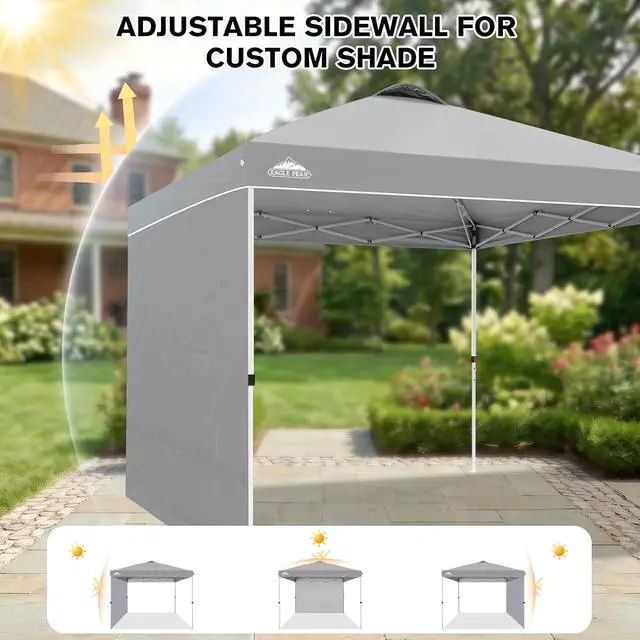 Alt view image 7 of 7 - Commercial Canopy 10x10 Pop Up Canopy Tent with 1 Sidewall, Easy Setup Heavy Duty Instant Event Shelter for Vendors & Markets, Outdoor Sun Shade, Light Gray