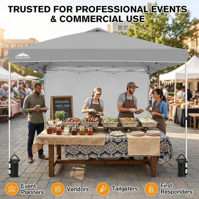 Alt view image 5 of 7 - Commercial Canopy 10x10 Pop Up Canopy Tent with 1 Sidewall, Easy Setup Heavy Duty Instant Event Shelter for Vendors & Markets, Outdoor Sun Shade, Light Gray