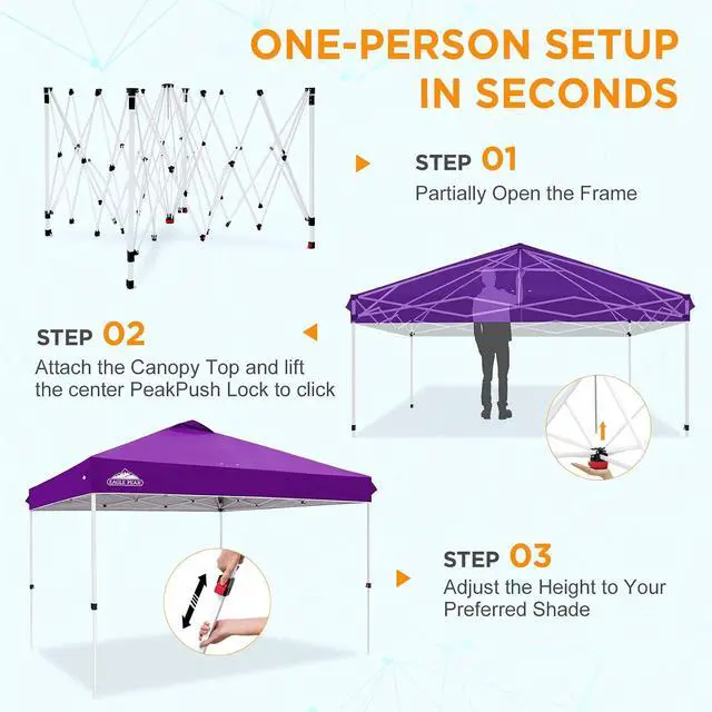 Alt view image 7 of 7 - Pop Up Canopy Tent with Wheeled Carry Bag, 8 Stakes, 4 Ropes, 4 Weight Bags, Easy Set Up Tent Canopy, 12x12 ft, 144sqft of Shade, Purple
