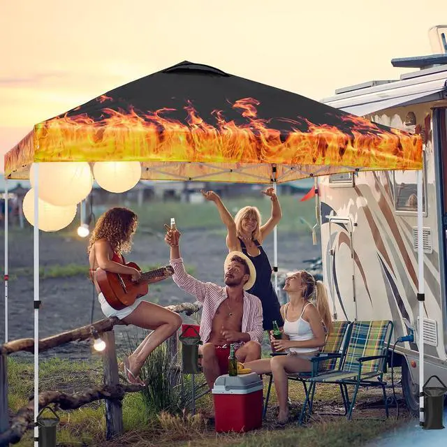 Alt view image 5 of 7 - Pop Up Canopy Tent with Wheeled Carry Bag, 8 Stakes, 4 Ropes, 4 Weight Bags, Easy Set Up Tent Canopy, 10x10 ft, 100sqft of Shade, Flame