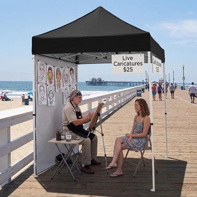 Alt view image 5 of 7 - Pop up Canopy 5x5, Outdoor Portable Canopy Tent with One Removable Sunwall, Carry Bag Included, Black