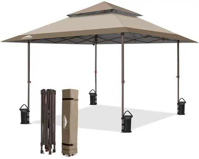 Main image of 13x13 Straight Leg Pop Up Canopy Tent Instant Outdoor Canopy Easy Single Person Set up Folding Shelter w/Auto Extending Eaves 169 Square Feet of Shade (Beige)