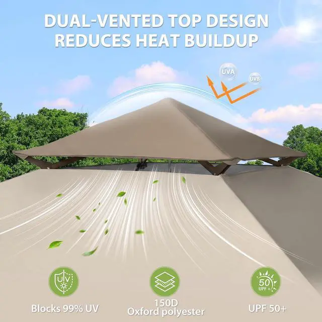 Alt view image 2 of 7 - 13x13 Straight Leg Pop Up Canopy Tent Instant Outdoor Canopy Easy Single Person Set up Folding Shelter w/Auto Extending Eaves 169 Square Feet of Shade (Beige)