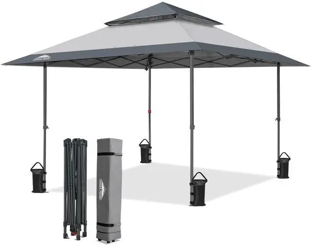 Main image of 13x13 Straight Leg Pop Up Canopy Tent Instant Outdoor Canopy Easy Single Person Set up Folding Shelter w/Auto Extending Eaves 169 Square Feet of Shade (Light Gray)